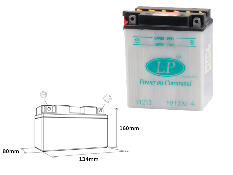LANDPORT akumulátor YB12AL-A (MB LB12AL-A) 12V 12AH 135X81X161 (GB12ALA) obsluhovaný - bez elektrolytu (5) (LANDPORT akumulátor YB12AL-A (MB)